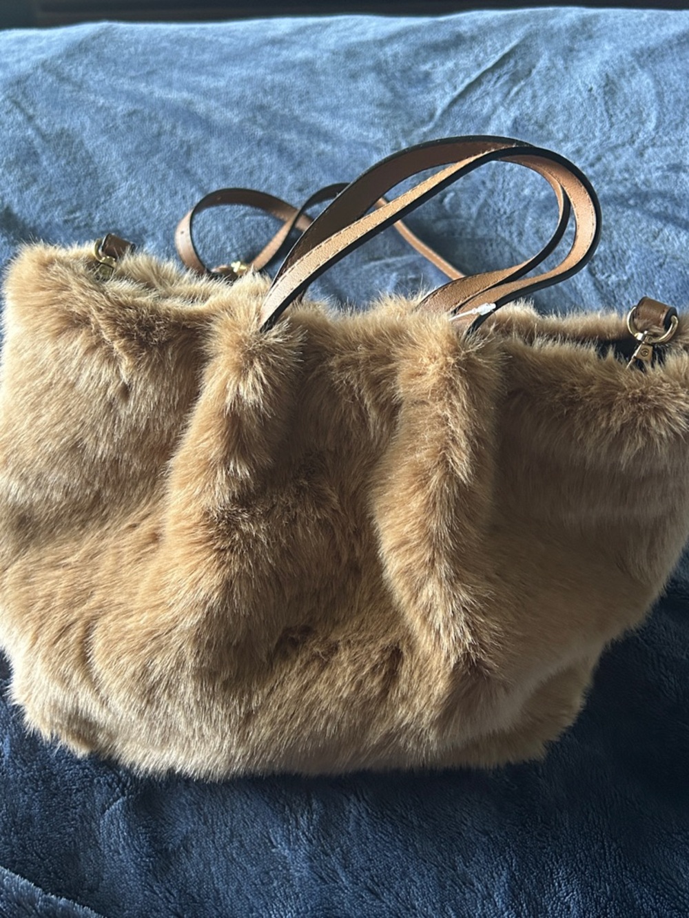 Faux Fur Tote Bag in Camel